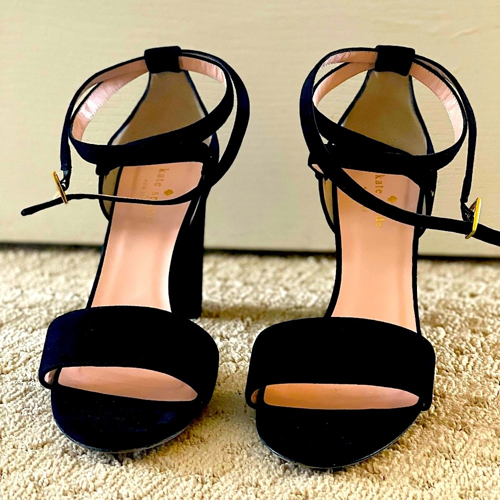 Kate Spade strappy sandal, black suede with block heel, size 9